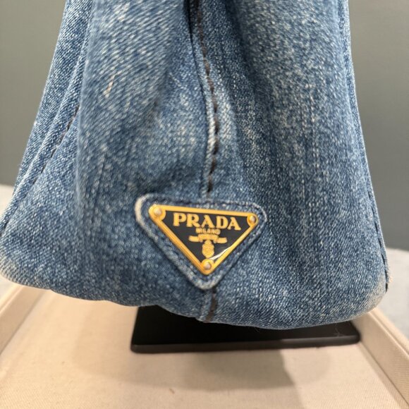 Prada Small Denim Canapa Logo Tote w/ Strap - Picture 3 of 9
